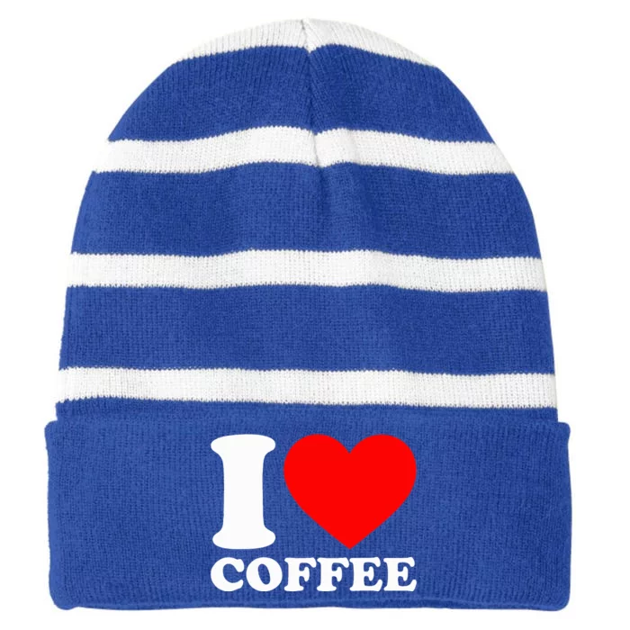 I Love Coffee Striped Beanie with Solid Band