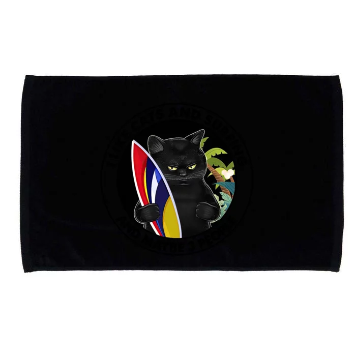 I Like Cats And Surfing And Maybe 3 People Black Cat Mom Gift Microfiber Hand Towel