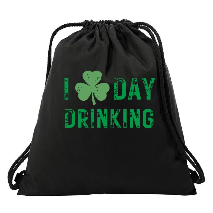 I Love Day Drinking Shamrock Heart Love St Paddys Day Drawstring Bag