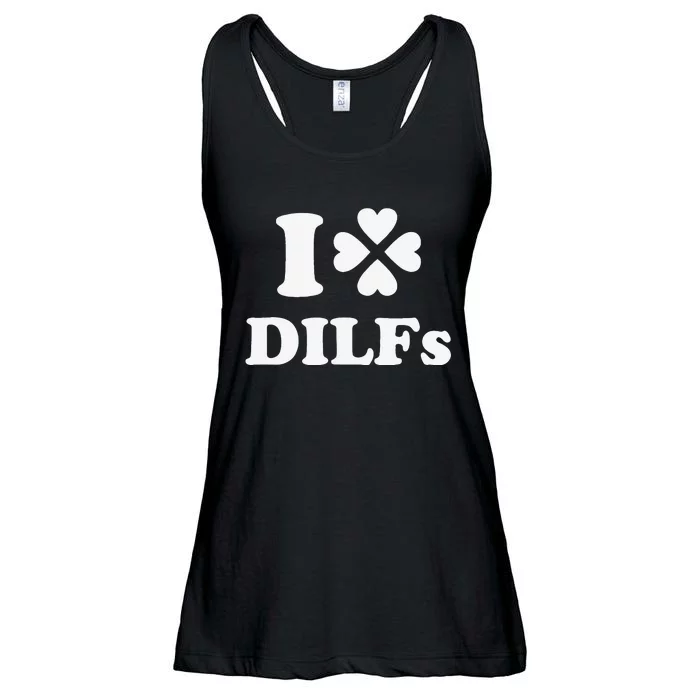 I Love Dilfs Saint Patrick's Day Green Clover Heart Hot Dad Ladies Essential Flowy Tank