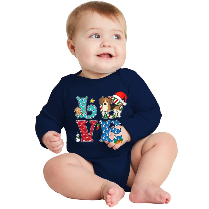 I Love Dog Beagle Christmas Gift Baby Long Sleeve Bodysuit