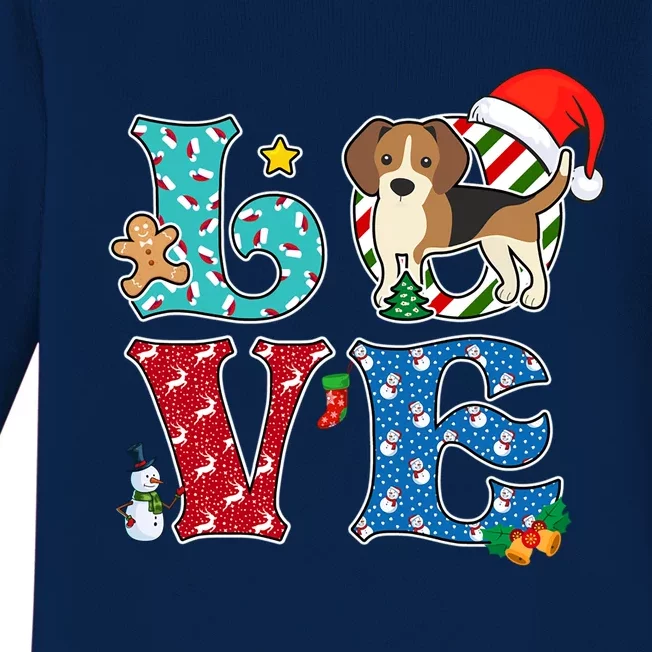 I Love Dog Beagle Christmas Gift Baby Long Sleeve Bodysuit