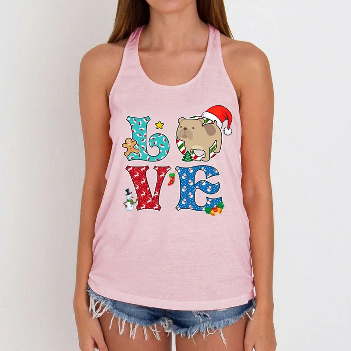 I Love Dog French Bulldog Christmas Gift Women's Knotted Racerback Tank