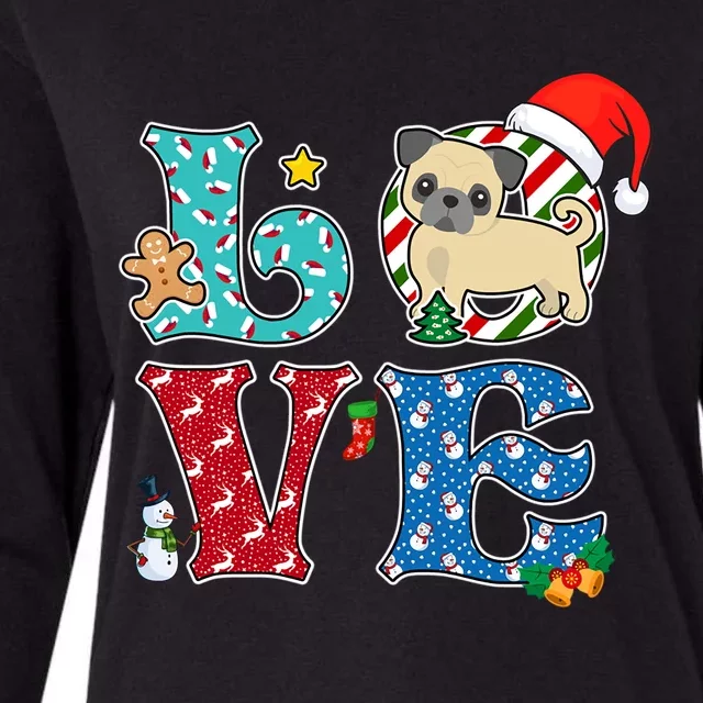 I Love Dog Pug Christmas Gift Womens Cotton Relaxed Long Sleeve T-Shirt