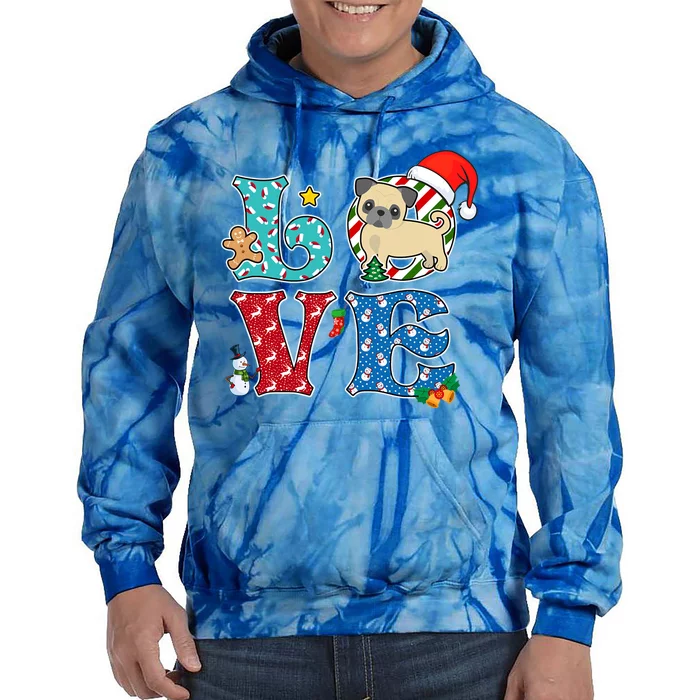 I Love Dog Pug Christmas Gift Tie Dye Hoodie