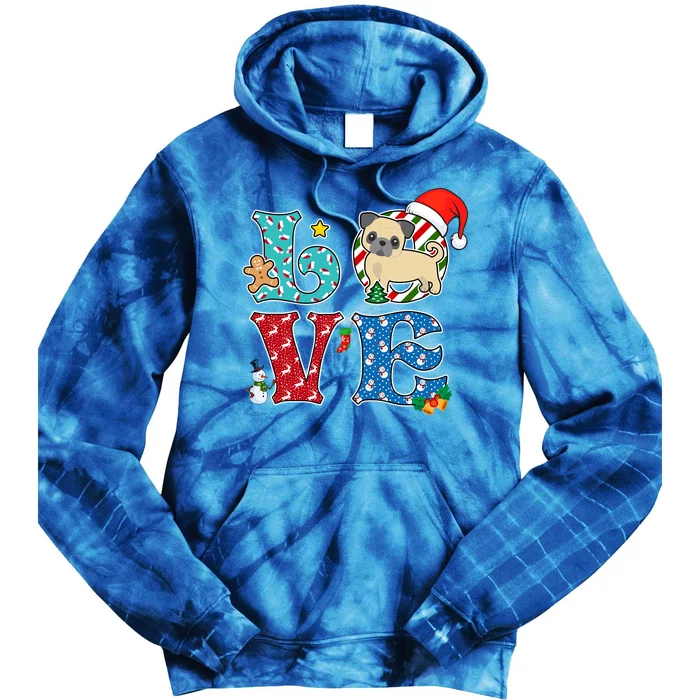 I Love Dog Pug Christmas Gift Tie Dye Hoodie