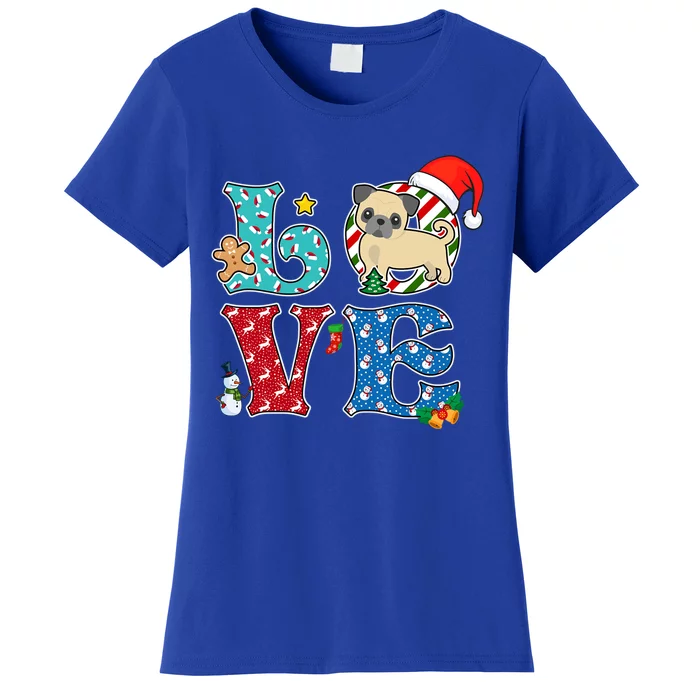 I Love Dog Pug Christmas Gift Women's T-Shirt