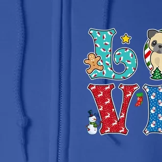 I Love Dog Pug Christmas Gift Full Zip Hoodie