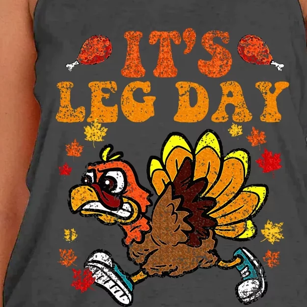 Its Leg Day Funny Turkey Fall Autumn Thanksgiving Groovy Women's Knotted Racerback Tank