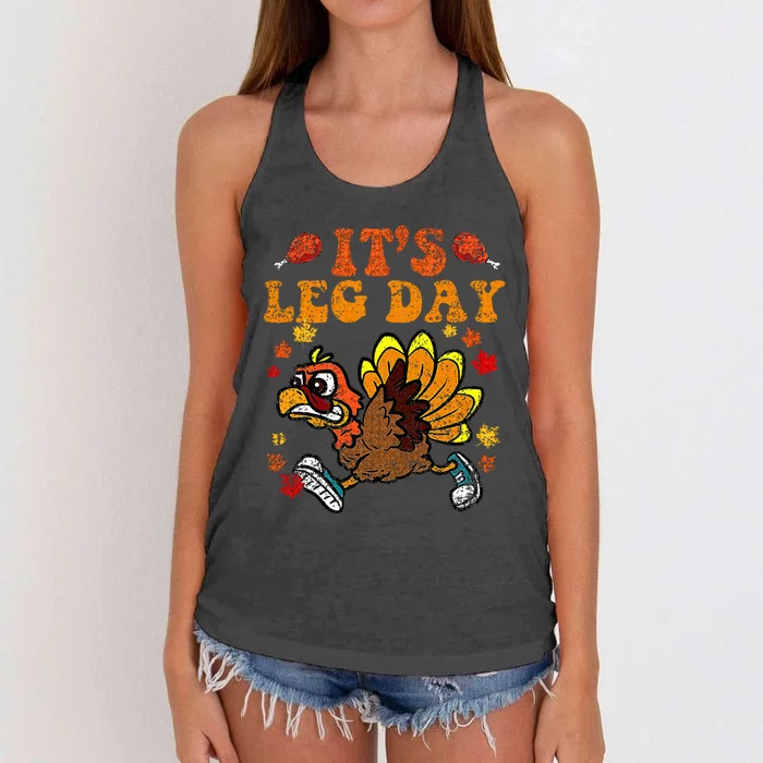 Its Leg Day Funny Turkey Fall Autumn Thanksgiving Groovy Women's Knotted Racerback Tank