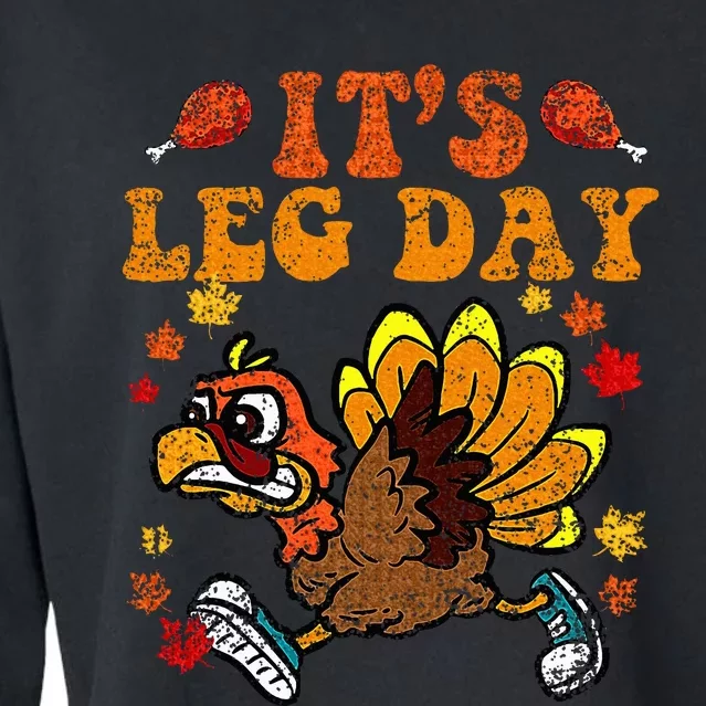 Its Leg Day Funny Turkey Fall Autumn Thanksgiving Groovy Cropped Pullover Crew