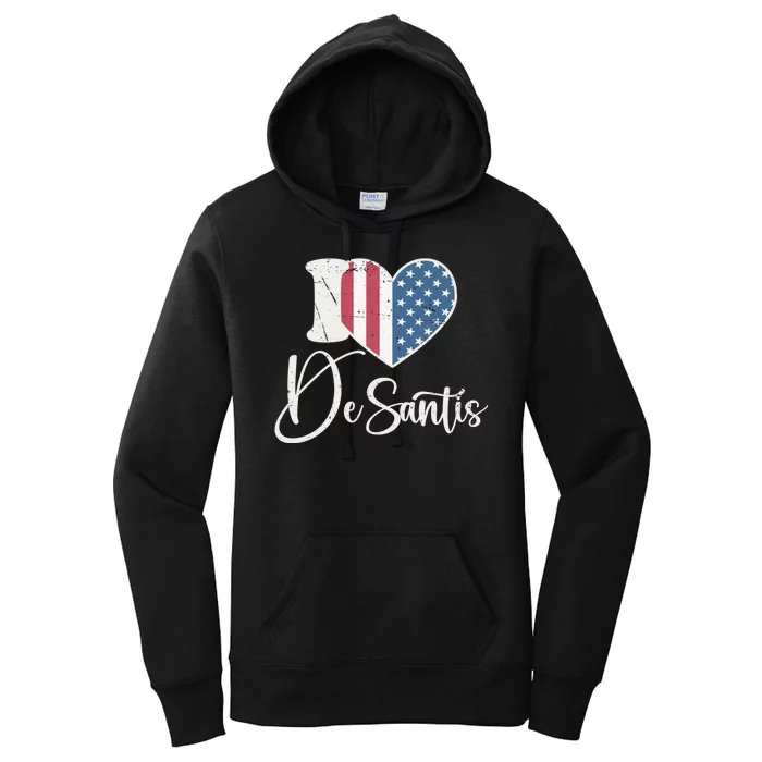 I Love DeSantis Vintage American Heart Flag Women's Pullover Hoodie