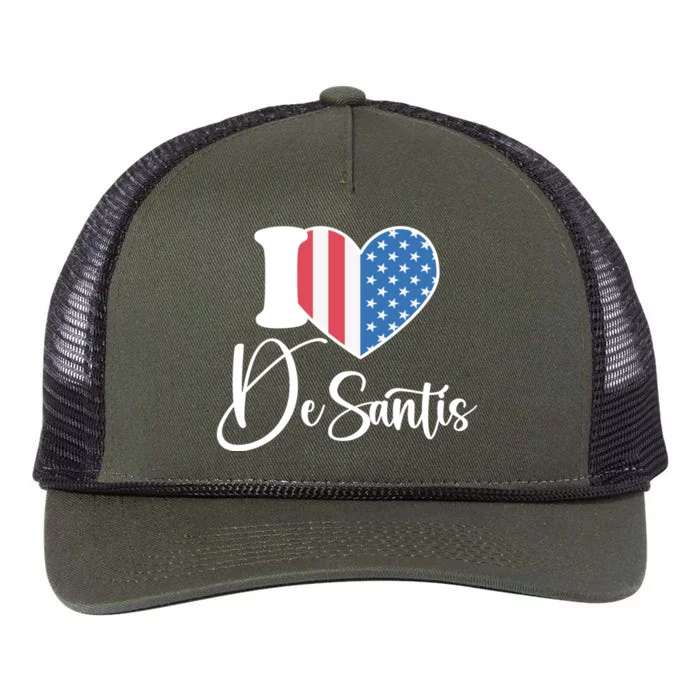 I Love DeSantis American Heart Flag Retro Rope Trucker Hat Cap