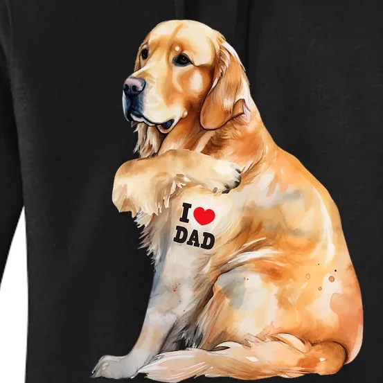 I Love Dad Patriotic Golden Retriever Canine Dog Lover Women's Pullover Hoodie