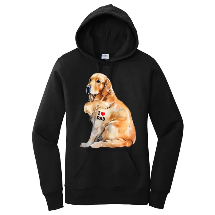 I Love Dad Patriotic Golden Retriever Canine Dog Lover Women's Pullover Hoodie