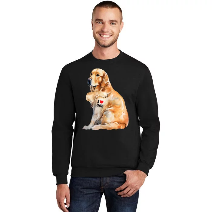 I Love Dad Patriotic Golden Retriever Canine Dog Lover Tall Sweatshirt