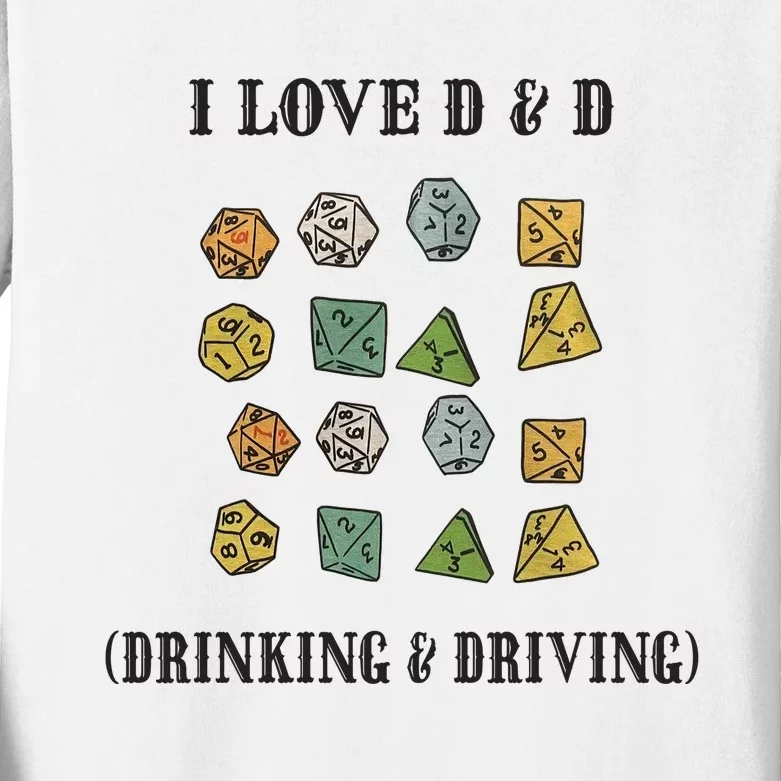 I Love D & D Drinking And Driving Funny Dragons RPG Lover Kids Long Sleeve Shirt