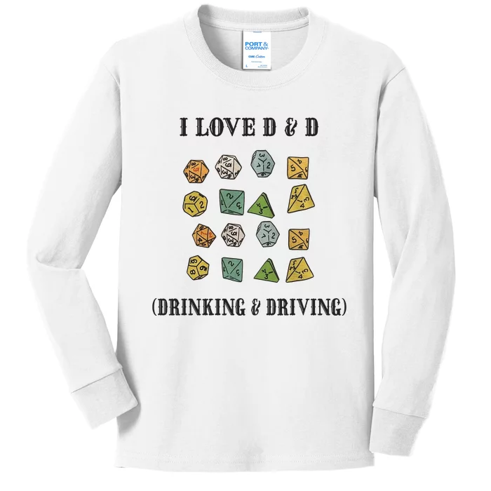 I Love D & D Drinking And Driving Funny Dragons RPG Lover Kids Long Sleeve Shirt