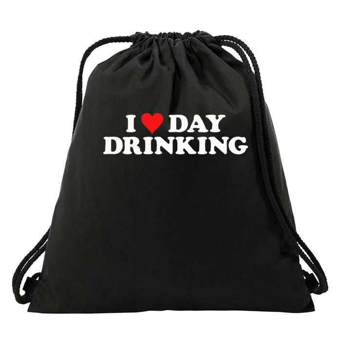 I Love Day Drinking Heart Drawstring Bag