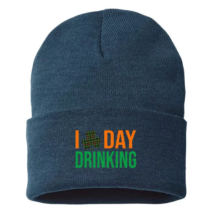 I Love Day Drinking Lucky Shamrock Saint Patrick's Day Irish Sustainable Knit Beanie