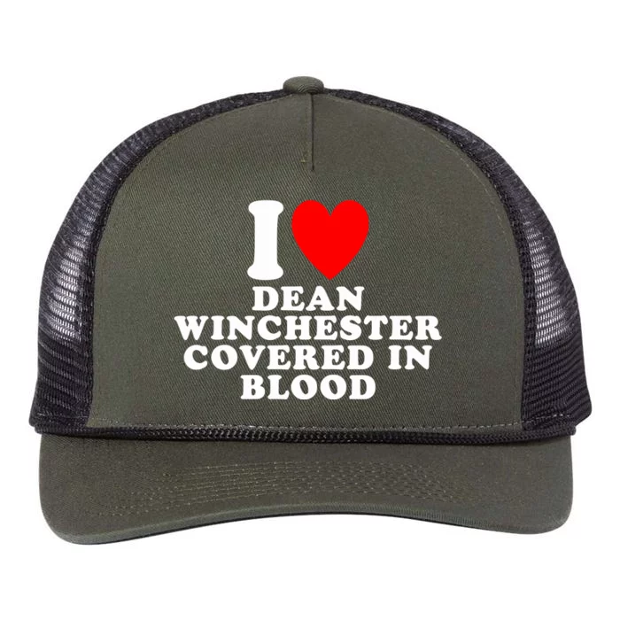 I Love Dean Winchester Covered In Blood Retro Rope Trucker Hat Cap