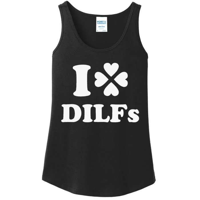 I Love Dilfs Saint Patrick's Day Green Clover Heart Hot Dad Ladies Essential Tank