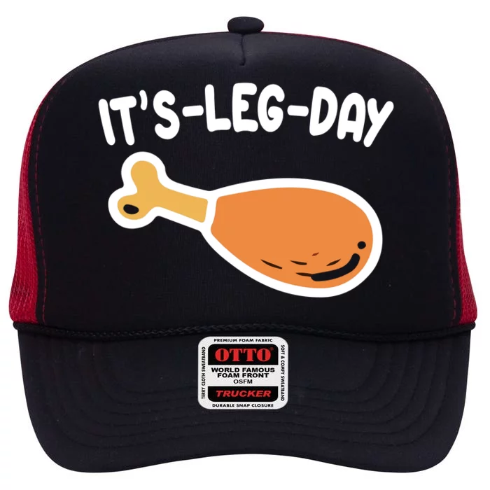 Its Leg Day Funny Thanksgiving Gym High Crown Mesh Trucker Hat