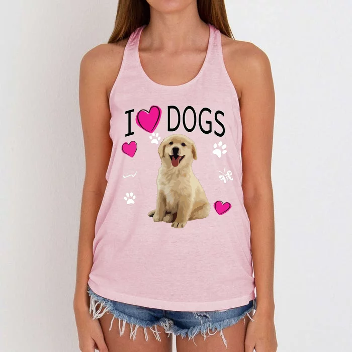 I Love Dogs Golden Labrador Retriever T Women's Knotted Racerback Tank