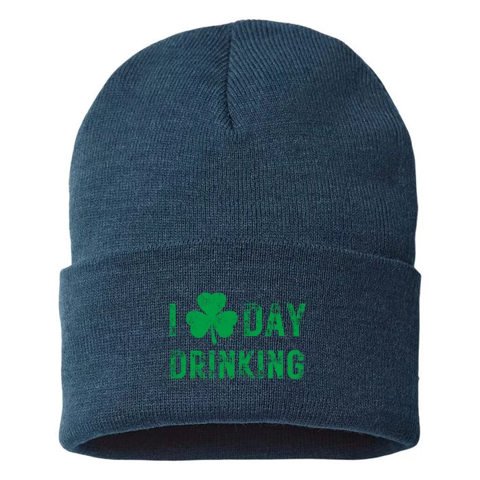 I Love Day Drinking Shamrock Heart Love St PaddyS Day Sustainable Knit Beanie