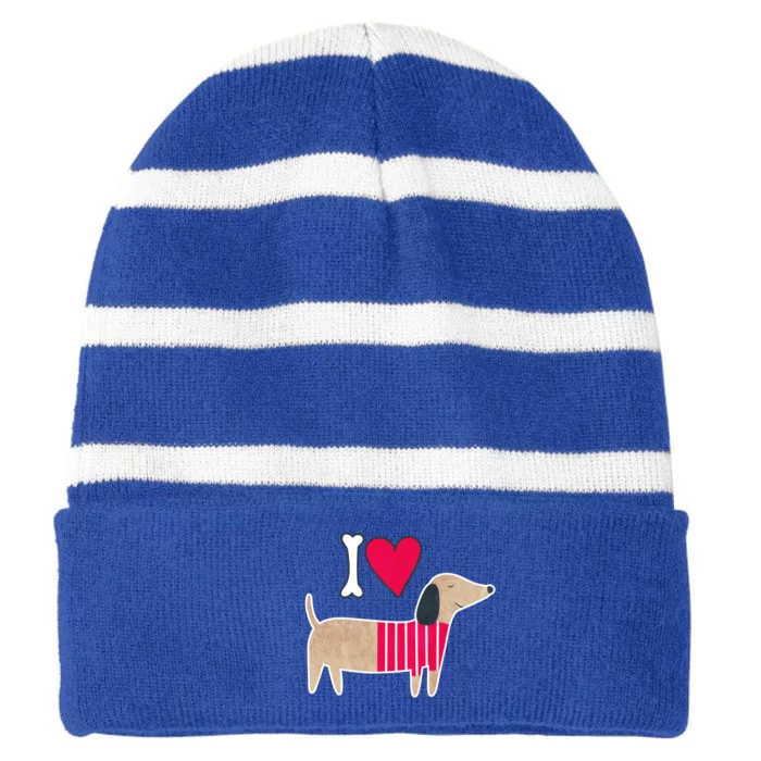 I Love Dachshund Cute Puppy Dog Doggy Lover Cute Gift Striped Beanie with Solid Band