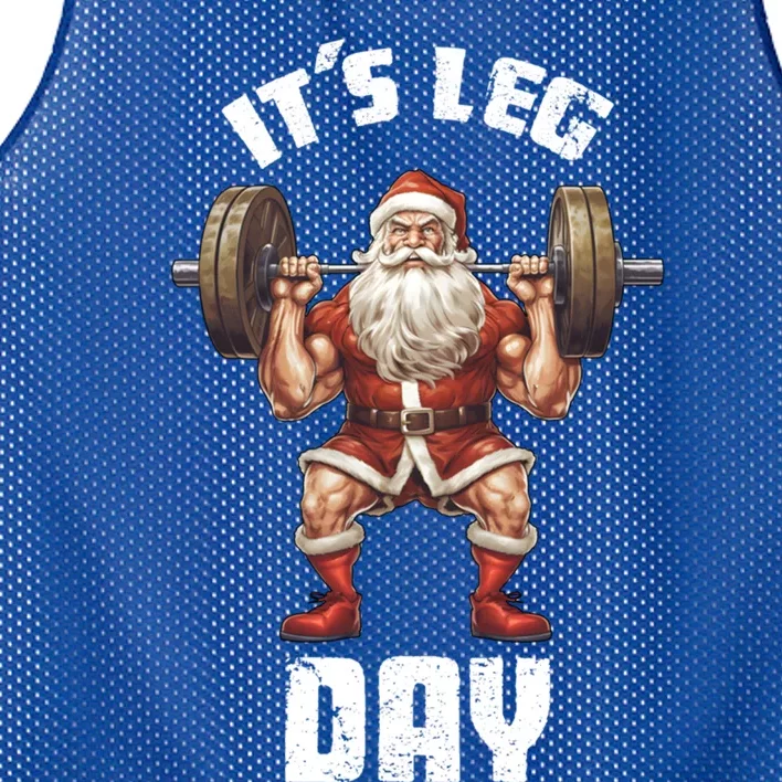 Its Leg Day Santa Claus Exercise Christmas Barbell Squat Fun Gift Mesh Reversible Basketball Jersey Tank