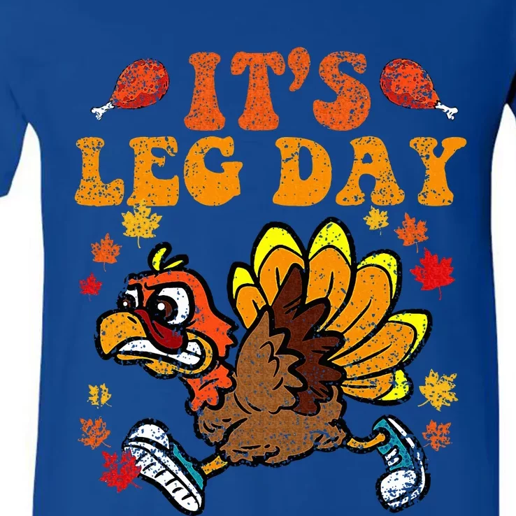 Its Leg Day Funny Turkey Fall Autumn Thanksgiving Groovy V-Neck T-Shirt