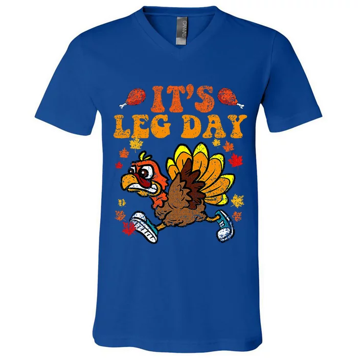 Its Leg Day Funny Turkey Fall Autumn Thanksgiving Groovy V-Neck T-Shirt