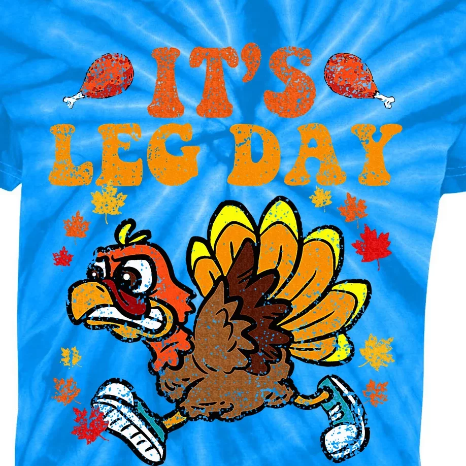 Its Leg Day Funny Turkey Fall Autumn Thanksgiving Groovy Kids Tie-Dye T-Shirt