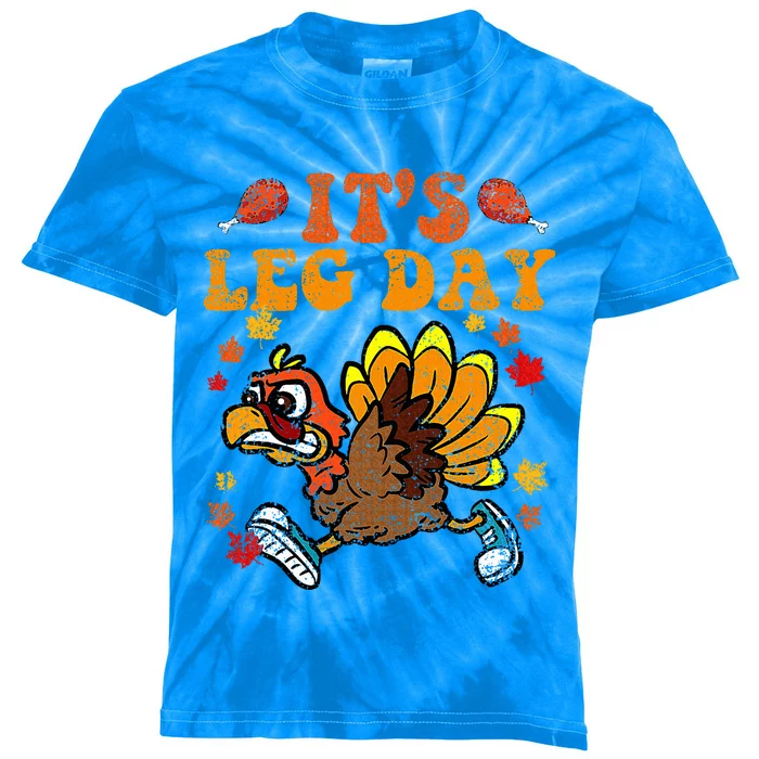 Its Leg Day Funny Turkey Fall Autumn Thanksgiving Groovy Kids Tie-Dye T-Shirt