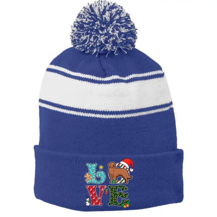 I Love Dog Retriever Christmas Gift Stripe Pom Pom Beanie