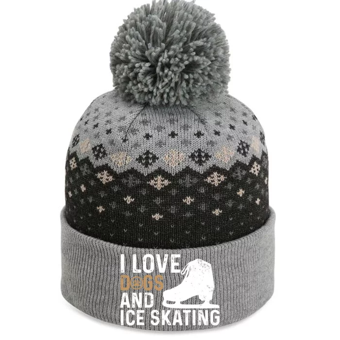 I Love Dogs And Ice Skating, Funny Ice Skater & Dog Lover The Baniff Cuffed Pom Beanie