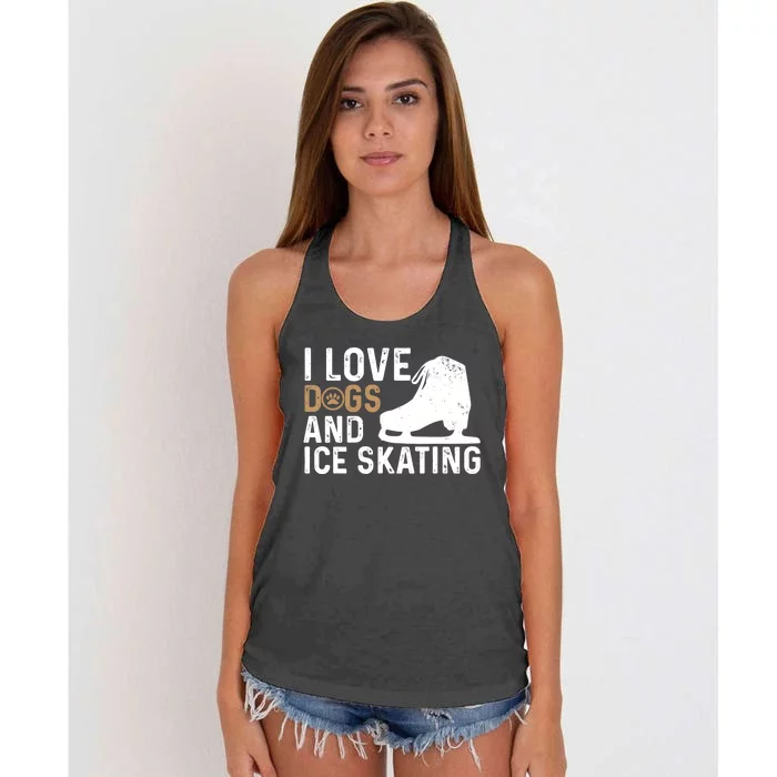 I Love Dogs And Ice Skating, Funny Ice Skater & Dog Lover Women's Knotted Racerback Tank