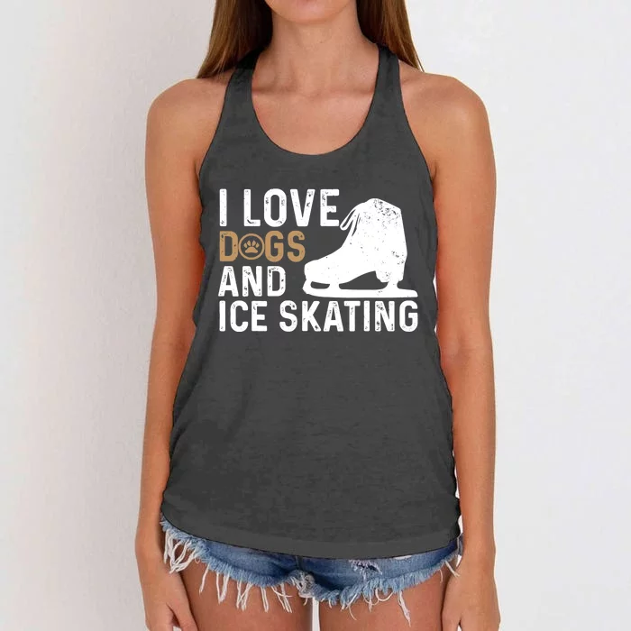 I Love Dogs And Ice Skating, Funny Ice Skater & Dog Lover Women's Knotted Racerback Tank