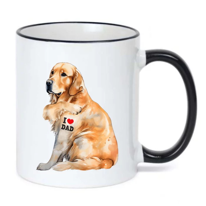 I Love Dad Patriotic Golden Retriever Canine Dog Lover Black Color Changing Mug