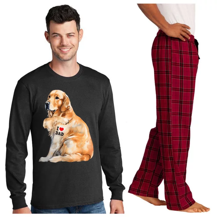 I Love Dad Patriotic Golden Retriever Canine Dog Lover Long Sleeve Pajama Set