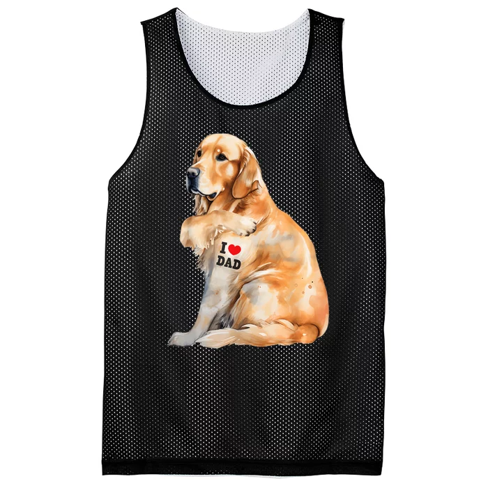 I Love Dad Patriotic Golden Retriever Canine Dog Lover Mesh Reversible Basketball Jersey Tank