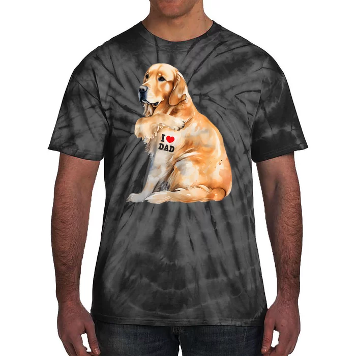 I Love Dad Patriotic Golden Retriever Canine Dog Lover Tie-Dye T-Shirt