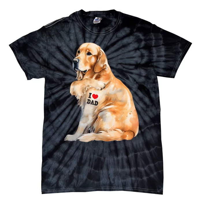 I Love Dad Patriotic Golden Retriever Canine Dog Lover Tie-Dye T-Shirt