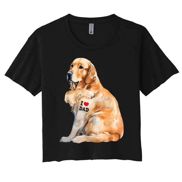 I Love Dad Patriotic Golden Retriever Canine Dog Lover Women's Crop Top Tee