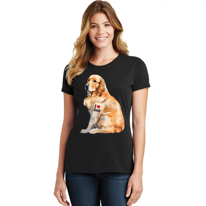 I Love Dad Patriotic Golden Retriever Canine Dog Lover Women's T-Shirt