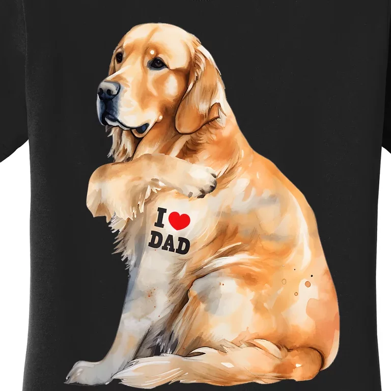 I Love Dad Patriotic Golden Retriever Canine Dog Lover Women's T-Shirt