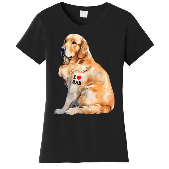 I Love Dad Patriotic Golden Retriever Canine Dog Lover Women's T-Shirt