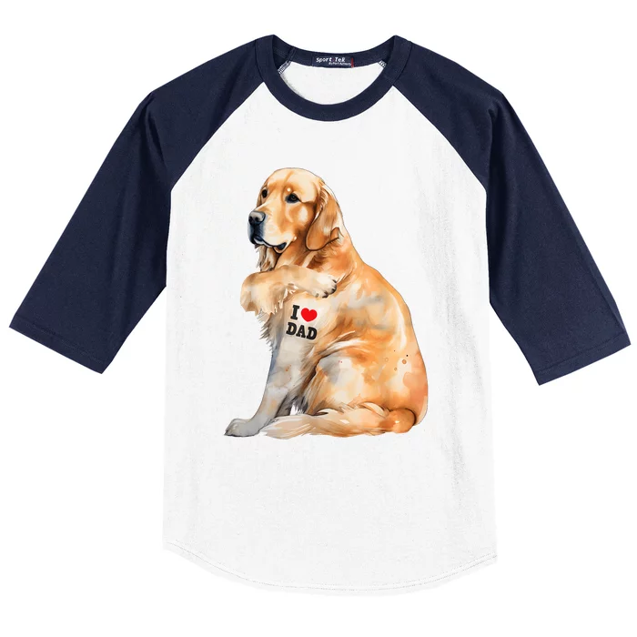 I Love Dad Patriotic Golden Retriever Canine Dog Lover Baseball Sleeve Shirt