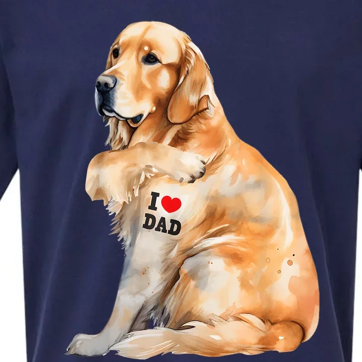 I Love Dad Patriotic Golden Retriever Canine Dog Lover Sueded Cloud Jersey T-Shirt